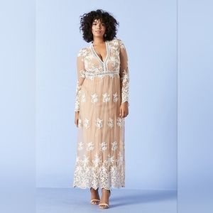 Forever 21 long sheer dress beige and white